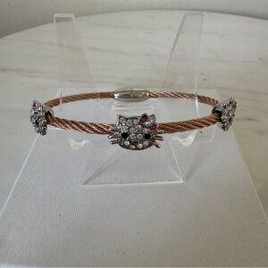 NEW Hello Kitty Pave Crystal Rose Gold Twisted Cable Bracelet, Magnetic Clasp